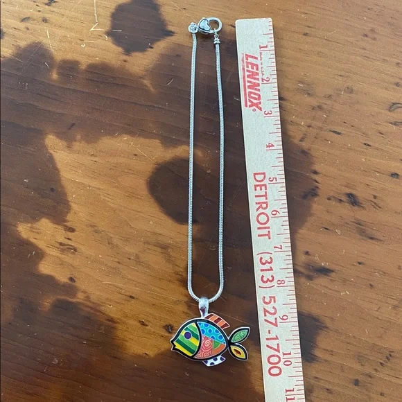 Vintage pop art multicolor fish pendant with silver tone chain NWOT condition - Picture 8 of 9